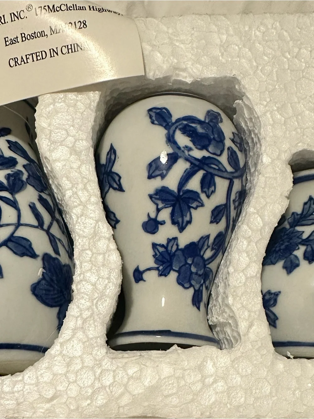Vintage Silvestri Inc. Miniature Blue and White Porcelain Vases - NIB